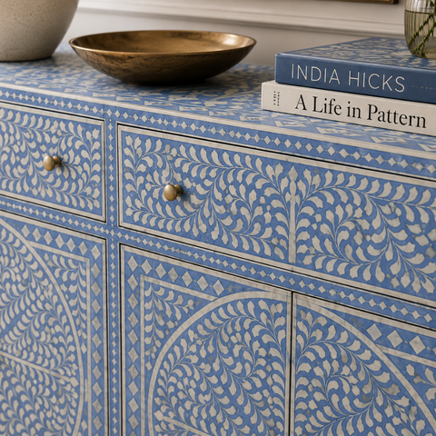 Floral Bone Inlay Cabinet | Handcrafted Artisan Storage Furniture – Oakvello