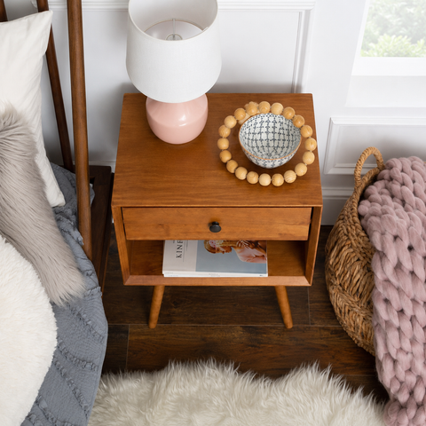 Solid Wood 1-Drawer & 1-Shelf Nightstand | Bedroom Bedside Table – Oakvello