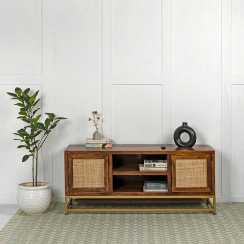Solid Mango Wood TV Stand | Media Console & Living Room Storage – Oakvello