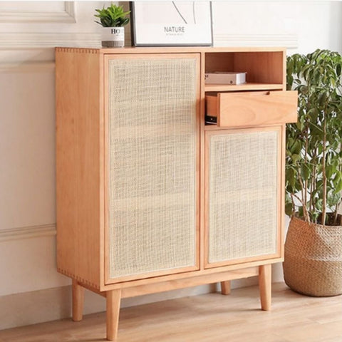 Natural Solid Wood & Cane Sideboard | Boho Living Room Storage – Oakvello