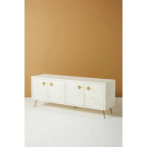 Bone Inlay TV Unit Cabinet | Handcrafted Artisan Media Console – Oakvello