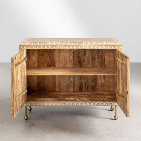 Rosette Solid Mango Wood Sideboard | Living Room Storage Cabinet – Oakvello