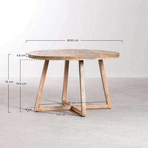 Laysa 120cm Round Solid Mango Wood Dining Table | Kitchen Furniture – Oakvello