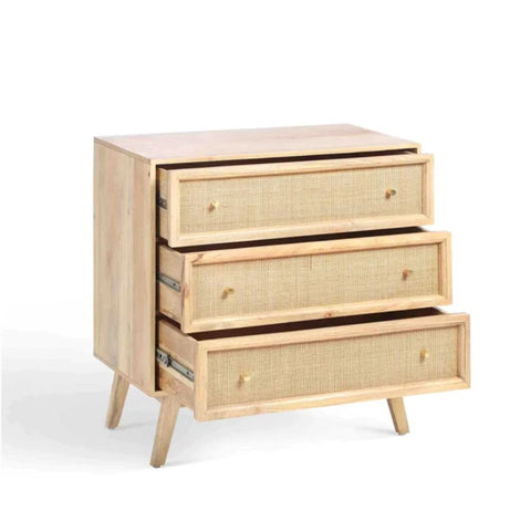 Rattan & Solid Wood Chest of Drawers | Boho Bedroom Storage Dresser – Oakvello