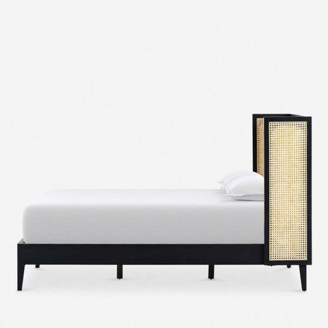 Solid Wood & Rattan Cane Bed | Handcrafted Boho Bedroom Furniture – Oakvello