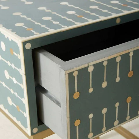 Ajmeri Dark Green Bone Inlay Bedside Table | Artisan Nightstand – Oakvello