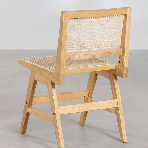 Lali Ash Wood & Rattan Dining Chair | Solid Wood Kitchen Seating – Oakvello