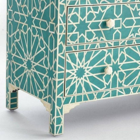 Ajmeri Green Bone Inlay 4-Drawer Chest | Artisan Bedroom Dresser – Oakvello