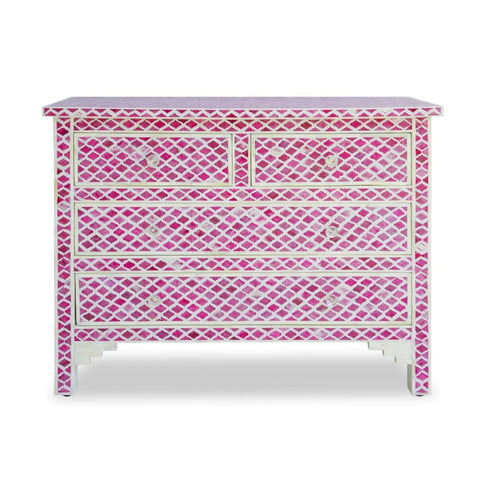 Pink Bone Inlay 4-Drawer Chest | Handcrafted Artisan Bedroom Storage – Oakvello