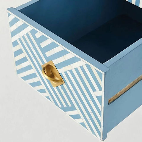 Ajmeri Sky Blue Bone Inlay Console Desk with 2 Drawers – Oakvello
