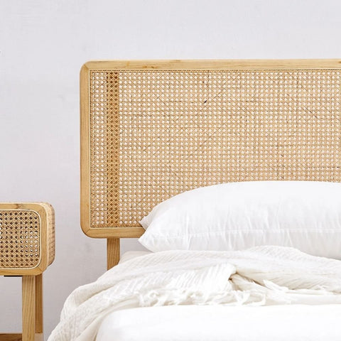 Ajmer Solid Wood Cane Rattan Bed | Handcrafted Bedroom Furniture – Oakvello