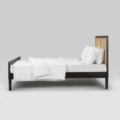 Solid Wood Cane Rattan Bed | Handcrafted Boho Bedroom Furniture – Oakvello