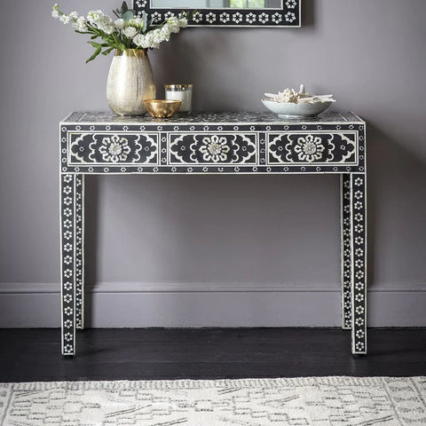 Ajmeri Black Bone Inlay Console Table | Statement Entryway Piece – Oakvello