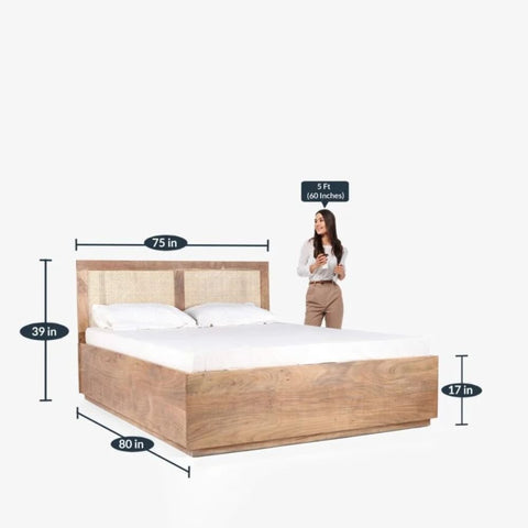 Jodhpur Premium Rattan & Solid Wood Single Bed | Handcrafted Bedroom Furniture – Oakvello