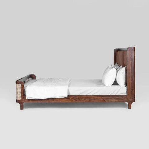 Jodhpur Solid Wood Bed with Cane | Handcrafted Rattan Bedroom Furniture – Oakvello
