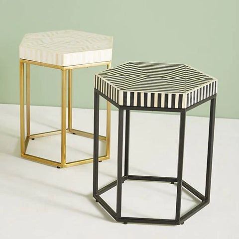Black Bone Inlay Side Table | Handcrafted Artisan Living Room Accent – Oakvello