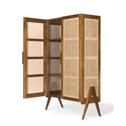 Rattan & Solid Wood Storage Cabinet | Boho Living Room Furniture – Oakvello