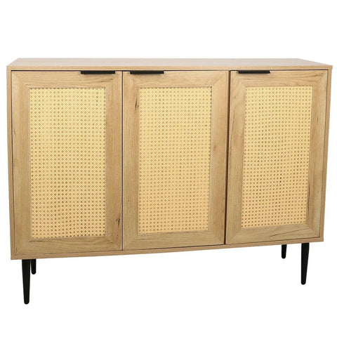 Solid Wood Storage Cabinet with 3 Rattan Doors | Boho Living Room Furniture – Oakvello