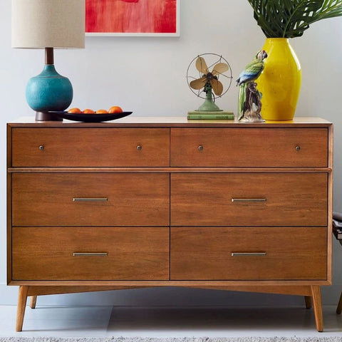 Mid-Century 6-Drawer Solid Wood Dresser | Retro Bedroom Storage – Oakvello