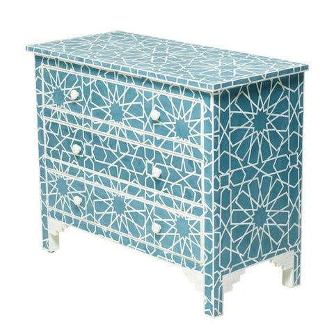 Jodhpuri Blue Bone Inlay Chest of Drawers | Artisan Bedroom Dresser – Oakvello