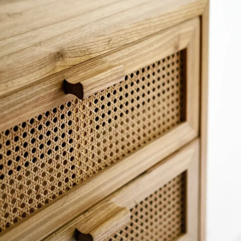 Jaipuri Natural Rattan Chest of Drawers | Boho Solid Wood Bedroom Dresser – Oakvello