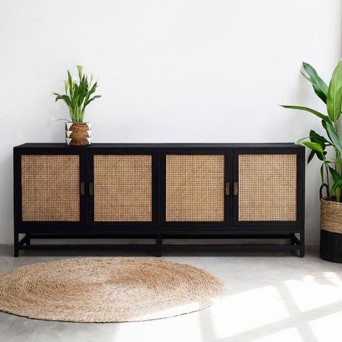 4-Door Black Sideboard | Bold Storage Cabinet for Living Room – Oakvello