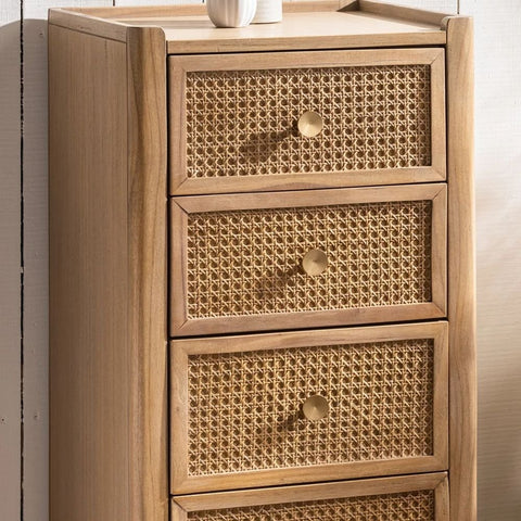Bali Solid Wood 5-Drawer Tall Chest | Bedroom Storage Dresser – Oakvello