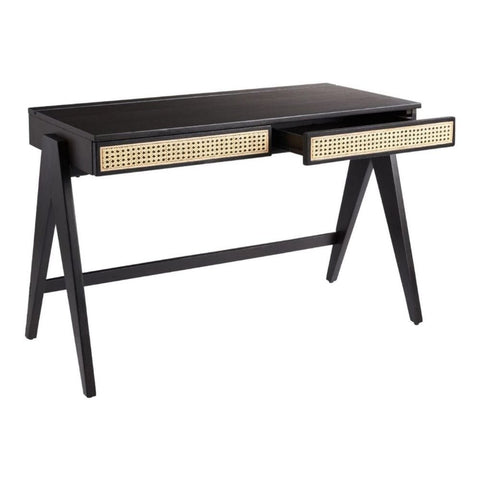 Rattan & Solid Wood Study Desk | Boho Home Office Writing Table – Oakvello