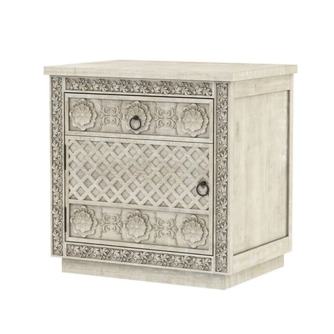 Hand Carved Solid Wood Bedside Table | Artisan Handcrafted Nightstand – Oakvello