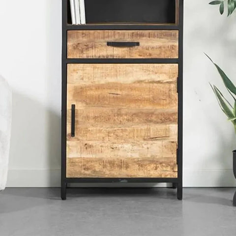 Jodhpuri Solid Wood Storage Bookshelf with Metal Base | Living Room Display – Oakvello