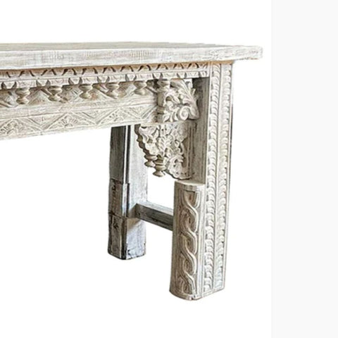 White Wash Carved Solid Wood Console Table | Artisan Entryway Furniture – Oakvello