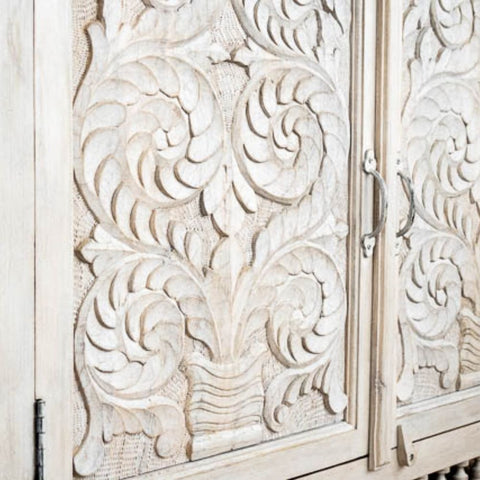 Persia White Solid Wood Sideboard | Living Room Storage Cabinet – Oakvello