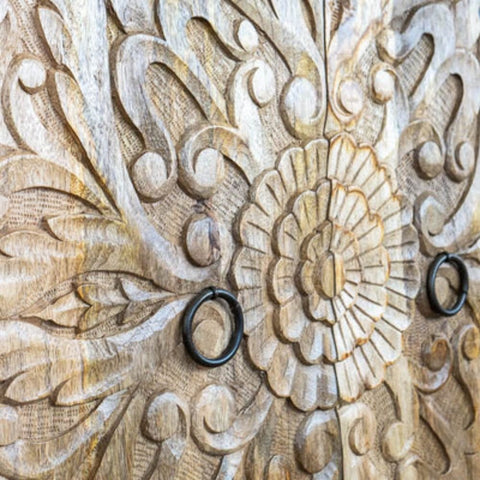 Hand Carved Artisanal Solid Wood Sideboard | Handcrafted Living Room Storage – Oakvello