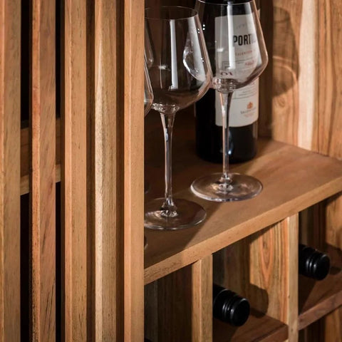 Solid Mango Wood Bar Cabinet with Sliding Door | Home Bar Storage – Oakvello