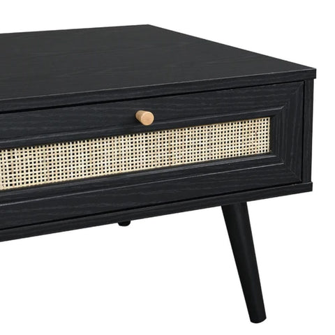 Jodhpuri Black Solid Wood & Rattan Coffee Table | Boho Living Room Furniture – Oakvello