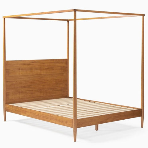 Mid-Century Solid Wood Canopy Bed | Statement Bedroom Furniture – Oakvello