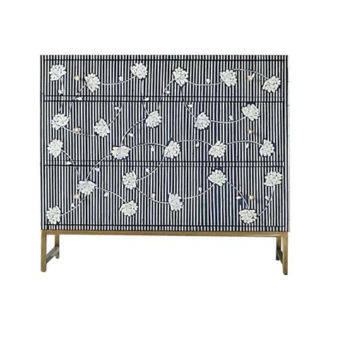 Jodhpuri Navy Blue Bone Inlay Chest of Drawers | Artisan Bedroom Dresser – Oakvello