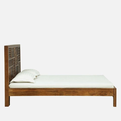 Teak Finish Solid Mango Wood Bed | Premium Bedroom Furniture – Oakvello