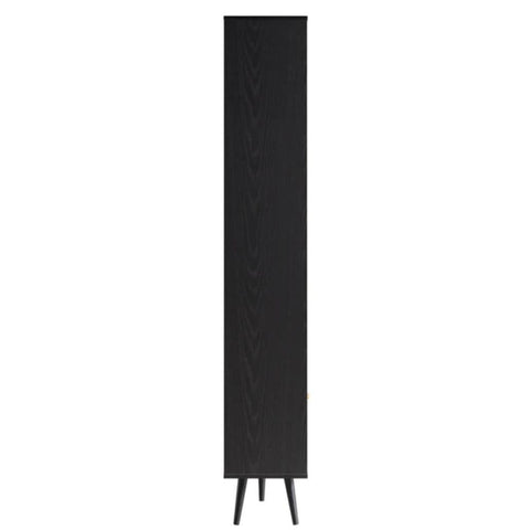 Ajmeri Black Rattan Solid Wood Bookshelf | Boho Living Room Storage – Oakvello