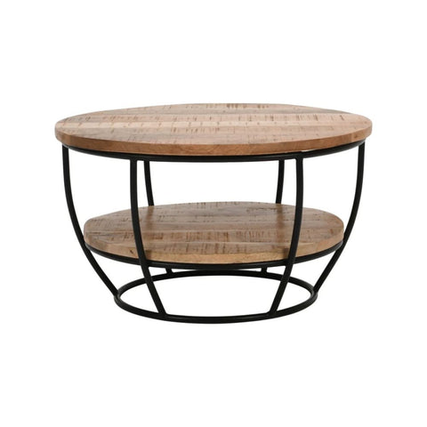 Solid Mango Wood & Metal Coffee Table with Shelf | Living Room Furniture – Oakvello