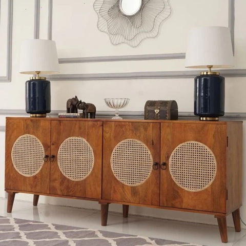 4-Door Solid Wood Cabinet & Sideboard | Large Living Room Storage – Oakvello