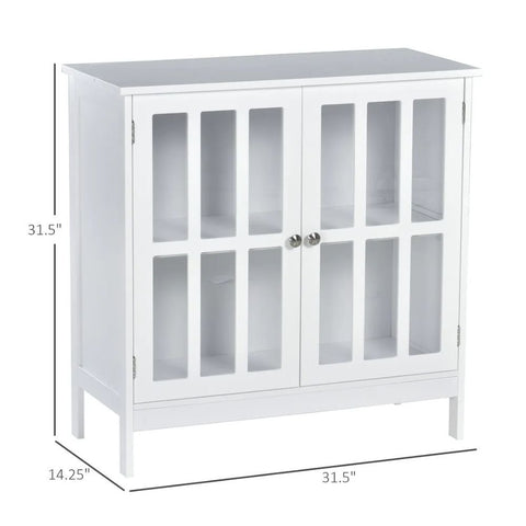 White Sideboard with Glass Doors | Solid Wood Living Room Storage – Oakvello