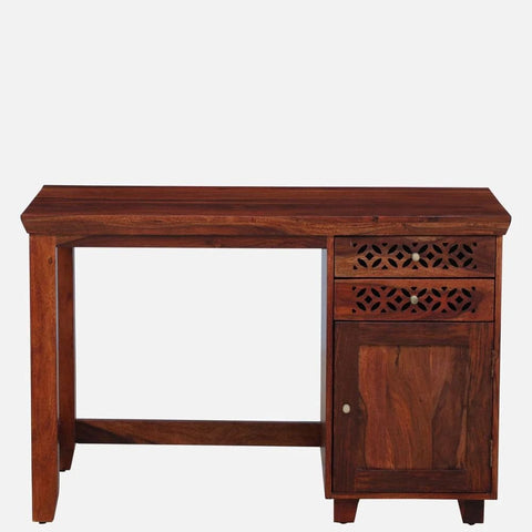 Honey Oak Finish Solid Sheesham Wood Writing Table | Home Office Desk – Oakvello