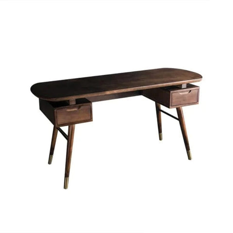 Mid-Century Solid Walnut Wood Writing Desk with 2 Drawers | Home Office Furniture – Oakvello