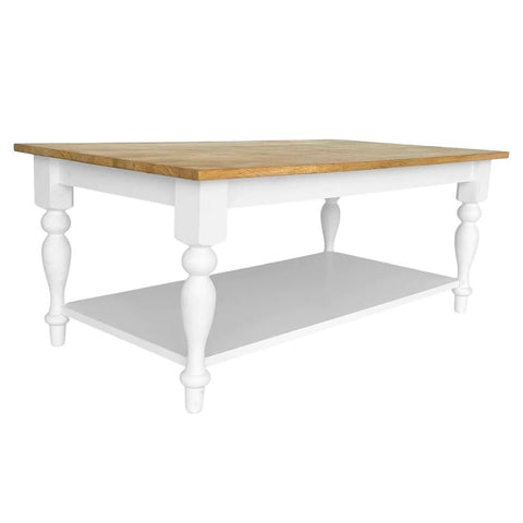 Natural & White Solid Wood Coffee Table | Two-Tone Living Room Furniture – Oakvello