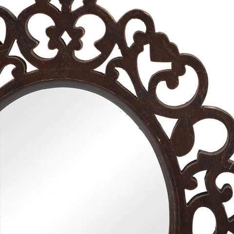 Brown Engineered Wood Wall Mount Mirror | 18x14 Inch Bedroom Decor – Oakvello