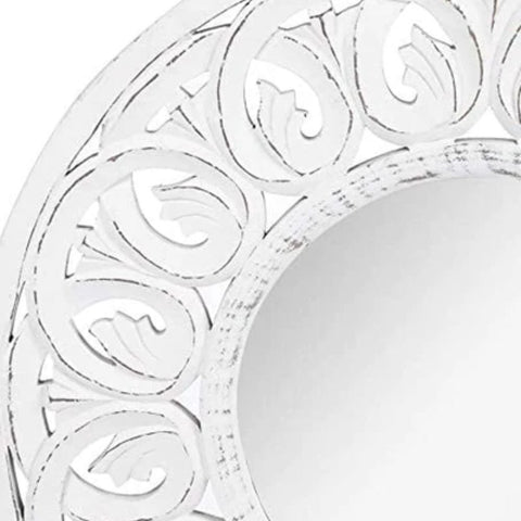 White Handcrafted Solid Wood Wall Mirror | Artisan Bedroom Decor – Oakvello