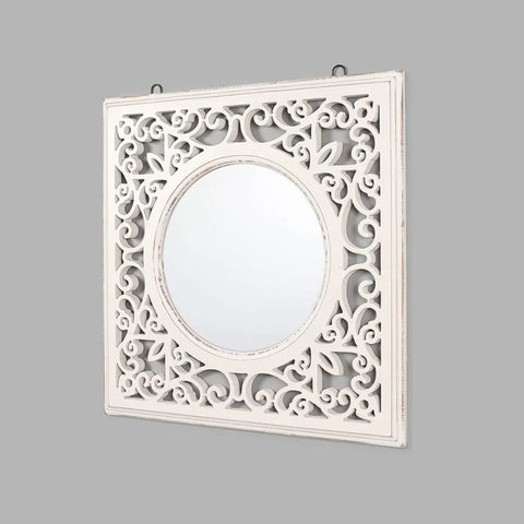 White Solid Wood Wall Mirror | Bathroom & Living Room Decor – Oakvello