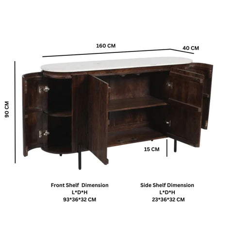 Solid Mango Wood Sideboard with Marble Top & Metal Legs | Living Room Storage – Oakvello