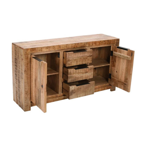 Large Solid Mango Wood Sideboard | 2 Doors & 3 Drawers Living Room Storage – Oakvello